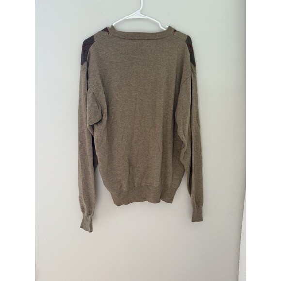 Hathaway Platinum Mens Sweater Argyle Beige brown Red Pure Cashmere Medium - Picture 3 of 6